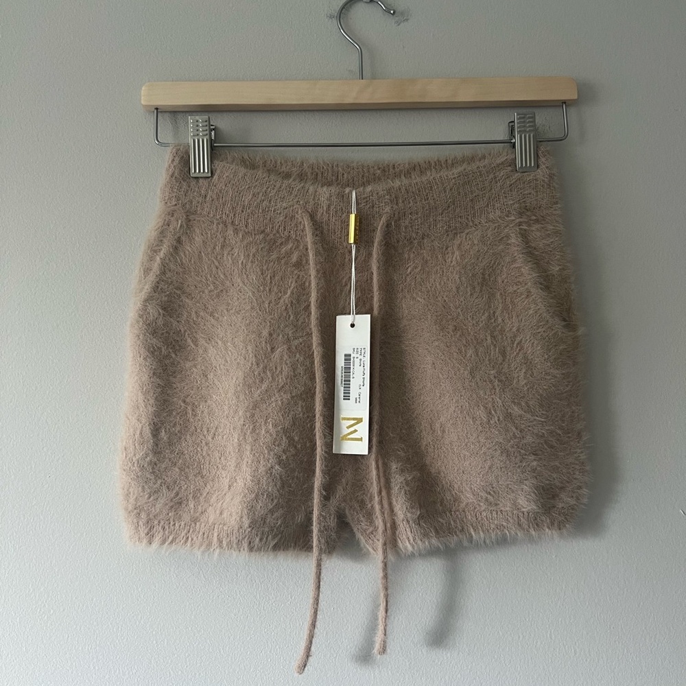 Meshki Luna Fluffy Knit Shorts in Caramel Tan Size Small NWT
